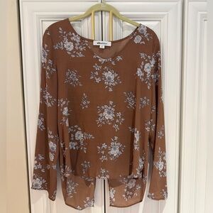 Brown and White Floral Long Sleeve with Open Back